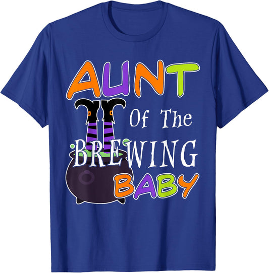 Funny Aunt Of The Brewing Baby Halloween Witch Baby Shower T-Shirt - T-Shirt | Royal