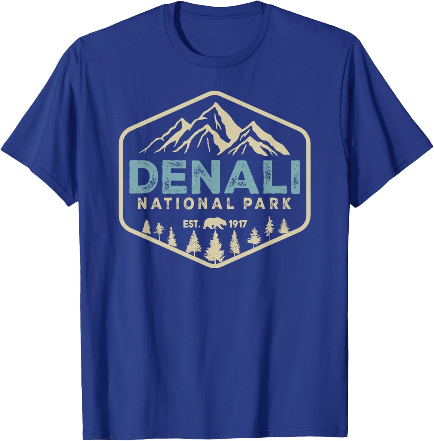 Retro Denali National Park mountains Nature Vintage Hiking T-Shirt - T-Shirt | Royal