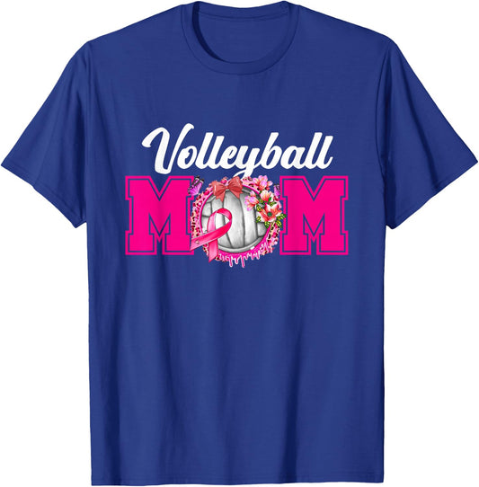 Volleyball Mom Pink Ribbon Breast Cancer Fighter Sport Fan T-Shirt - T-Shirt | Royal