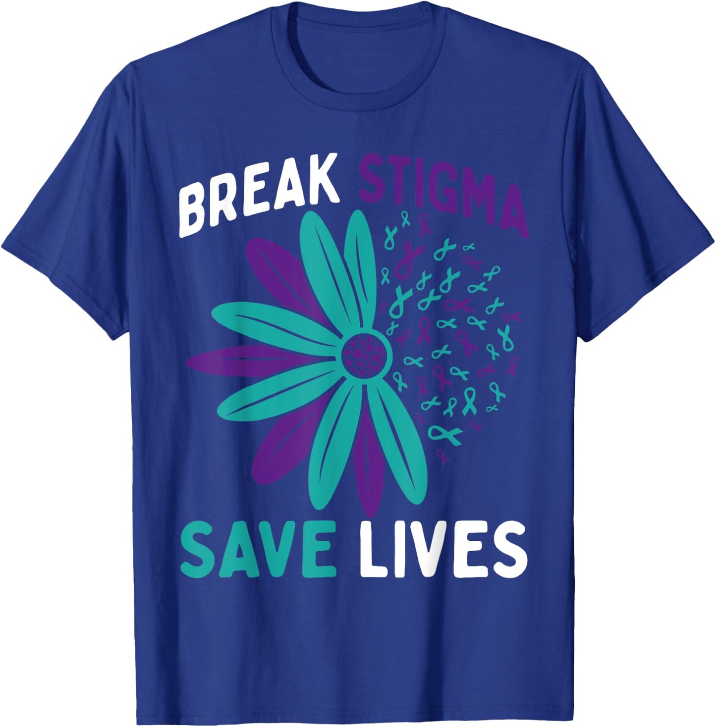 Suicide Prevention Awareness Teal & Purple Break Stigma T-Shirt - T-Shirt | Royal