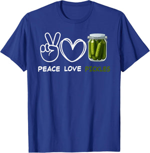 Peace, Love Pickles Retro Pickles Lover Food Lover T-Shirt - T-Shirt | Royal