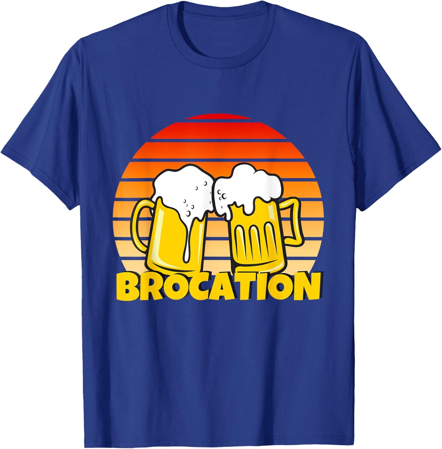Retro Sunrise & Beers. Time for a BROCATION T-Shirt - T-Shirt | Royal