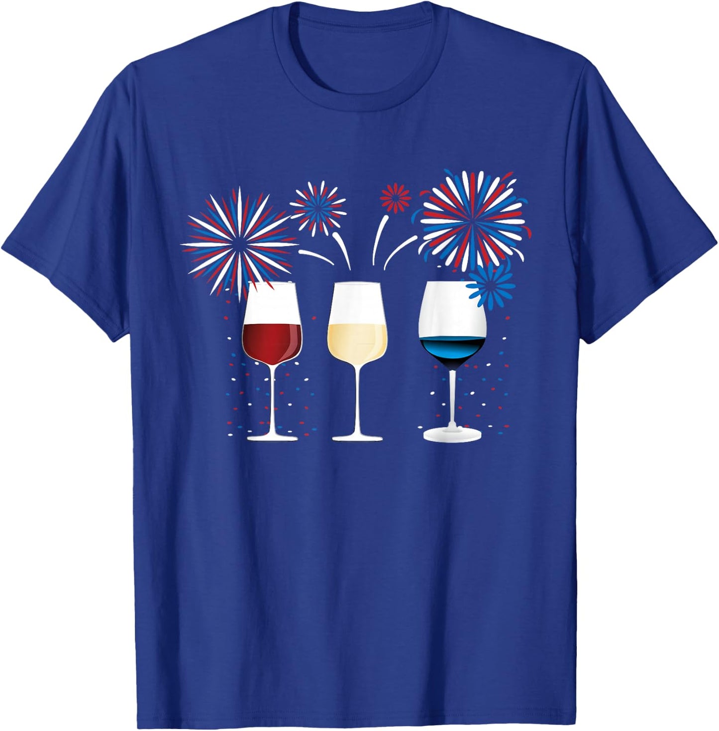 Funny Wine Glass Red White and Blue Firework shirt T-Shirt - T-Shirt | Royal