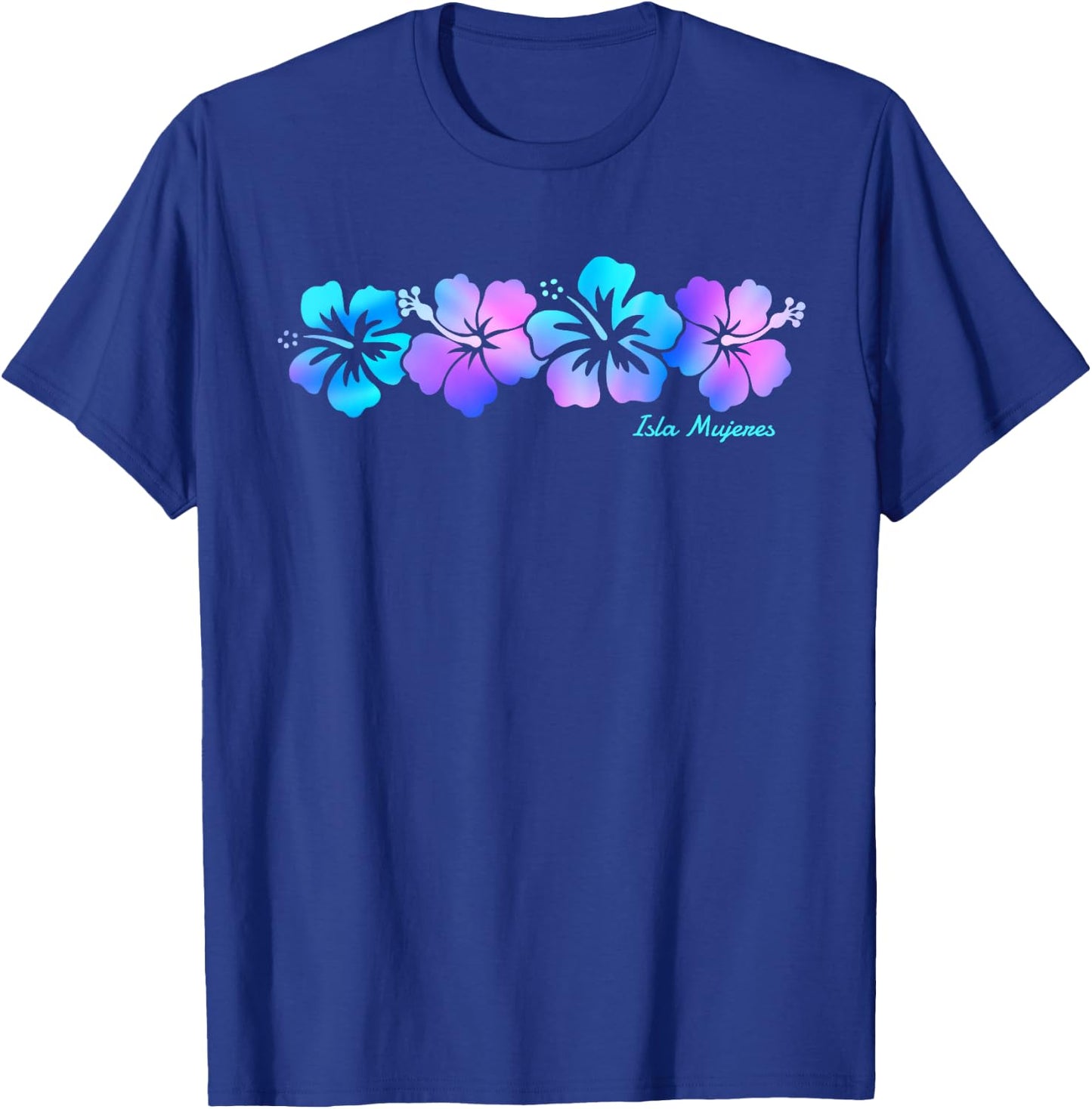 Retro Isla Mujeres Mexico hibiscus flower Men Women T-Shirt - T-Shirt | Royal