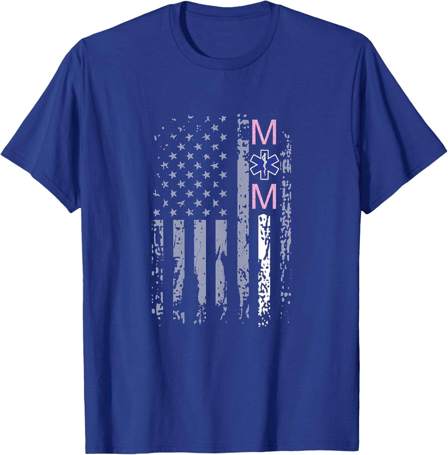 EMS Mom Shirt EMT Mom Thin White Line American Flag T-Shirt - T-Shirt | Royal
