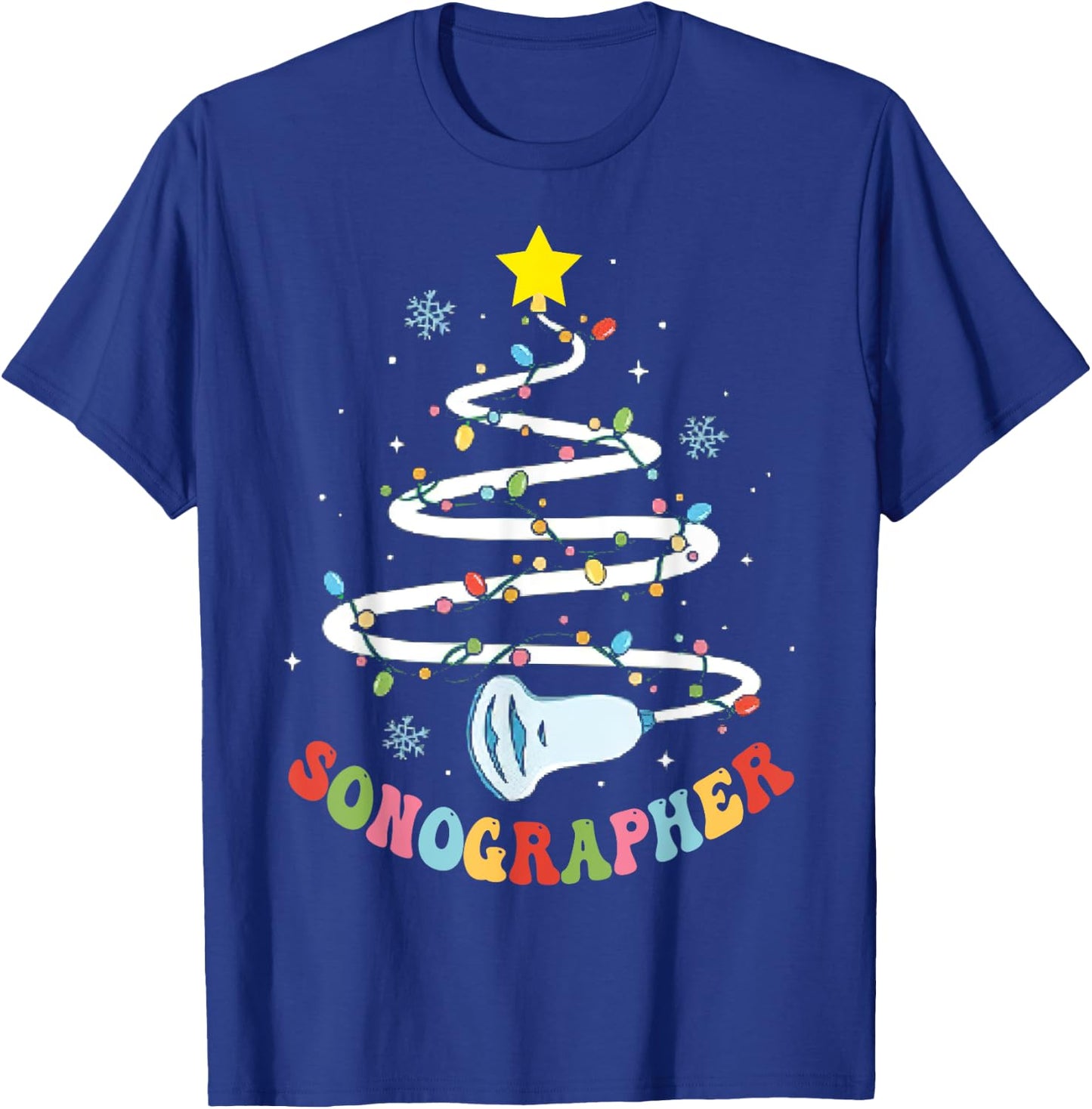 Christmas Sonography Tech, Holiday Sonographer Xmas Tree - -Adults, Black, Small T-Shirt - T-Shirt | Royal