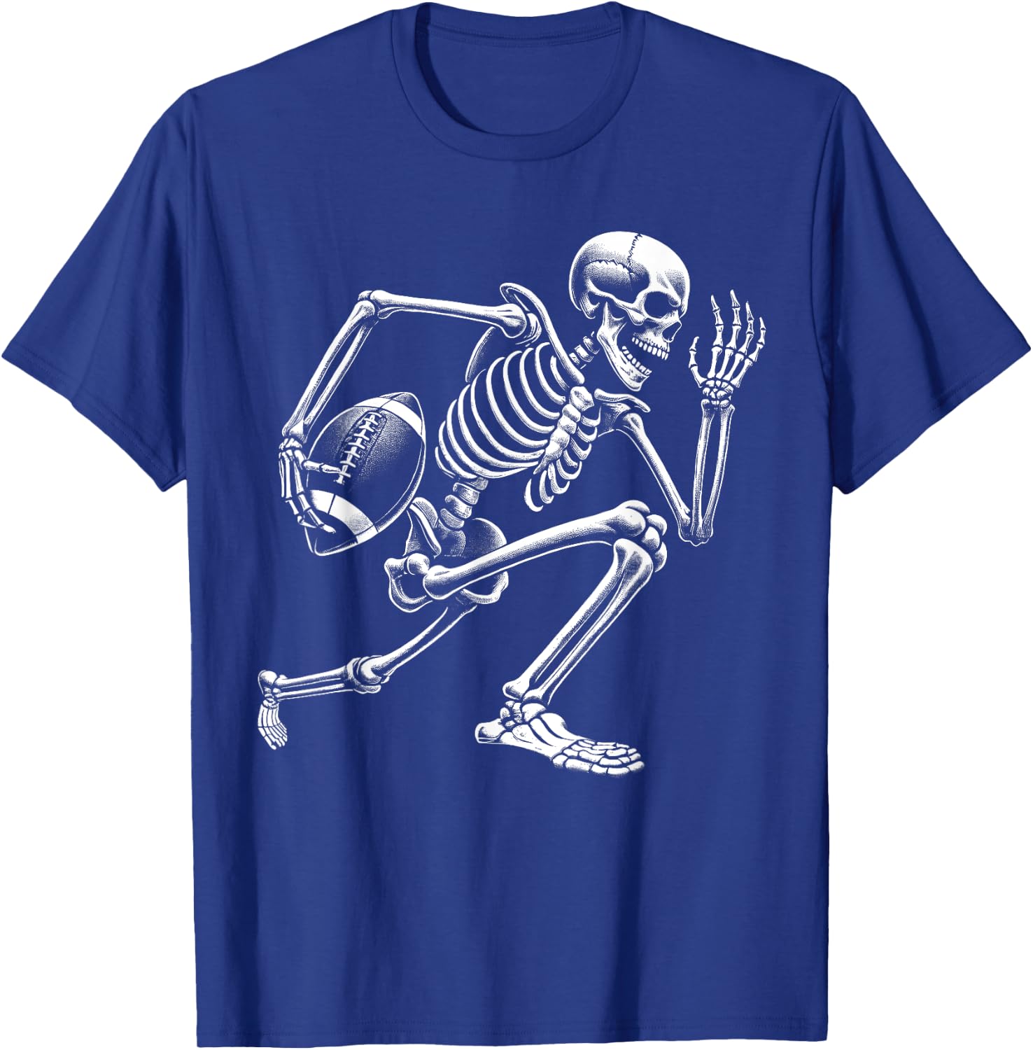 Football Skeleton Playing Football Halloween Skull Lover T-Shirt - T-Shirt | Royal