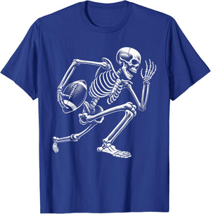 Football Skeleton Playing Football Halloween Skull Lover T-Shirt - T-Shirt | Royal