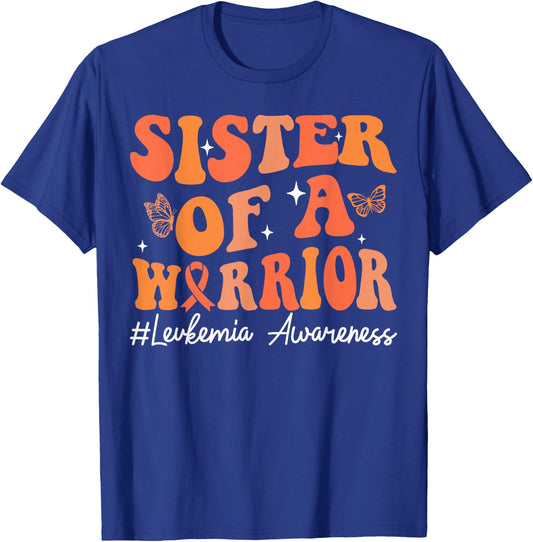 Sister Of A Warrior Leukemia Awareness Orange Ribbon Family T-Shirt - T-Shirt | Royal