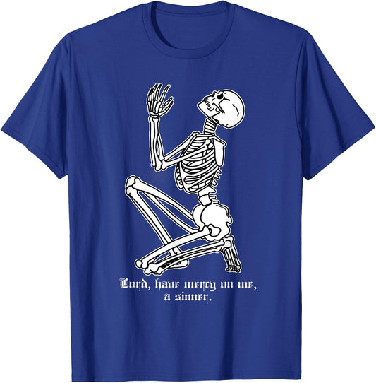 Skeleton Praying x Lord Have Mercy Sinner Gothic Blackwork T-Shirt - T-Shirt | Royal