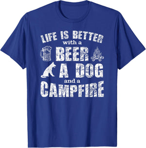 Life is better with a beer a dog and a campfire camping gift Men Women T-Shirt - T-Shirt | Royal