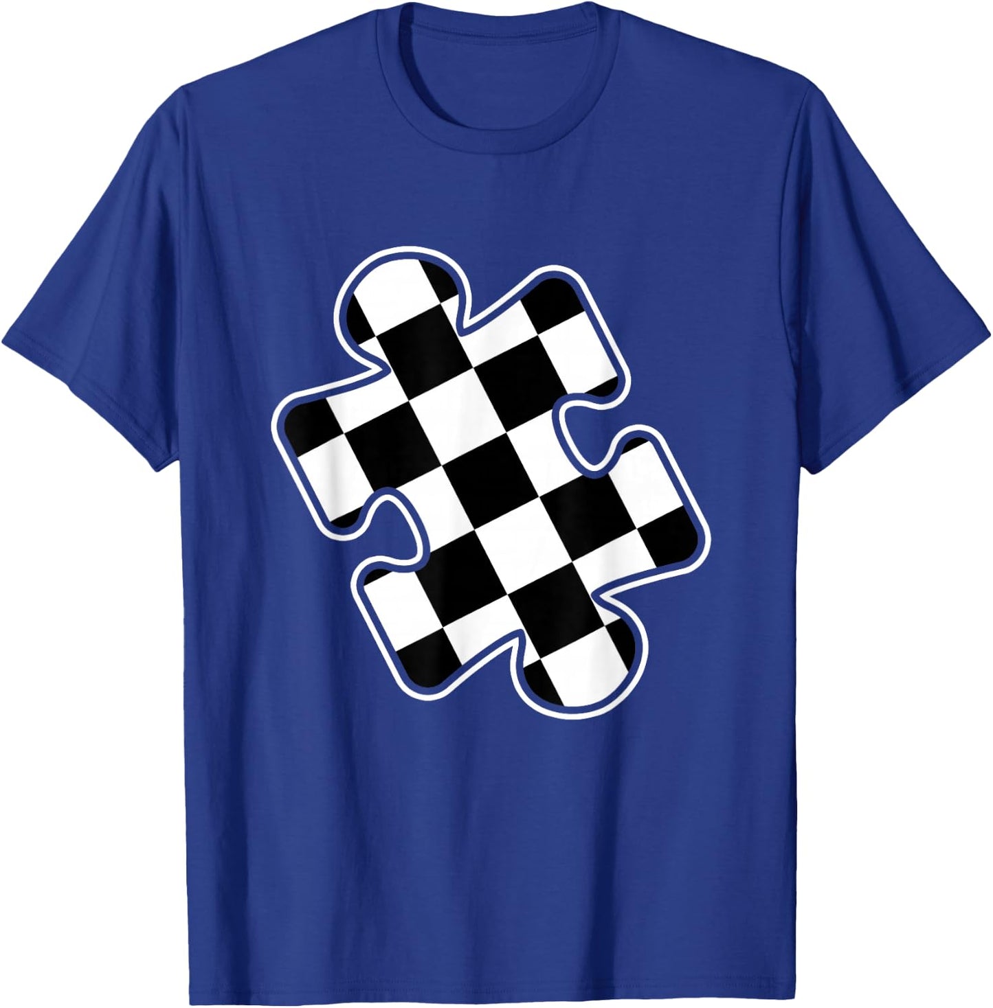 Autism Awareness Checkered Puzzle Piece Race Car Gamer Boys T-Shirt - T-Shirt | Royal