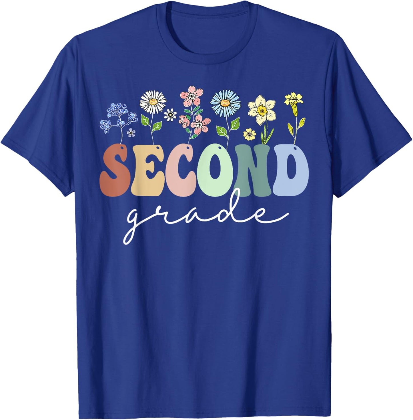 2nd Grade Wildflower Floral Back To School Gift Teachers Women Girls Kids T-Shirt - T-Shirt | Royal