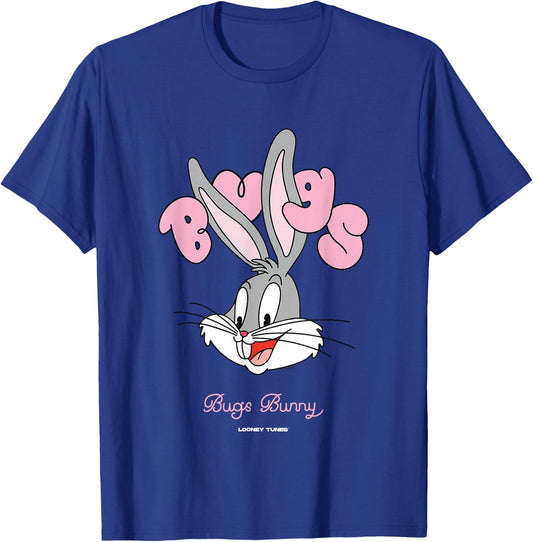 Looney Tunes Bugs Bunny Pink Bubble Text Big Face T-Shirt - T-Shirt | Royal