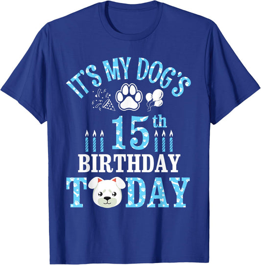 Fireworks Balloon Paws It's My Dog's 15th Birthday Today T-Shirt - T-Shirt | Royal