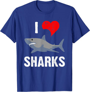 I Love Sharks Shark Lover Marine Biology Heart Bitemark T-Shirt - T-Shirt | Royal