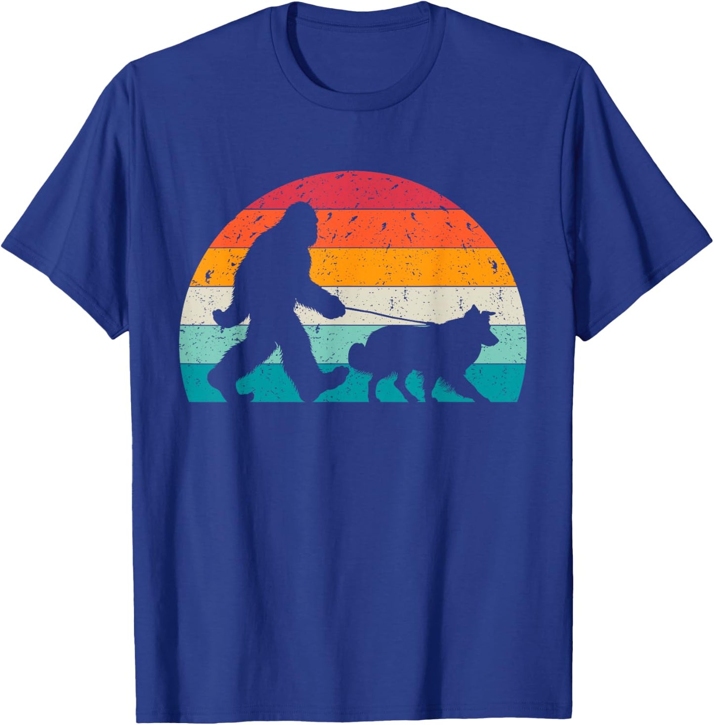 Bigfoot Walking a Dog Funny Border Collie Lovers Dog Dad T-Shirt - T-Shirt | Royal