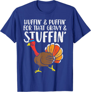 Huffin For Stuffin Running Turkey Funny Runner Thanksgiving T-Shirt - T-Shirt | Royal