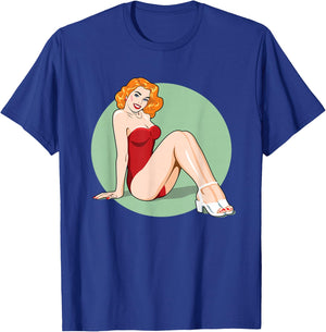 Vintage Pin-Up Girl American Art Retro Nostalgia T-Shirt - T-Shirt | Royal