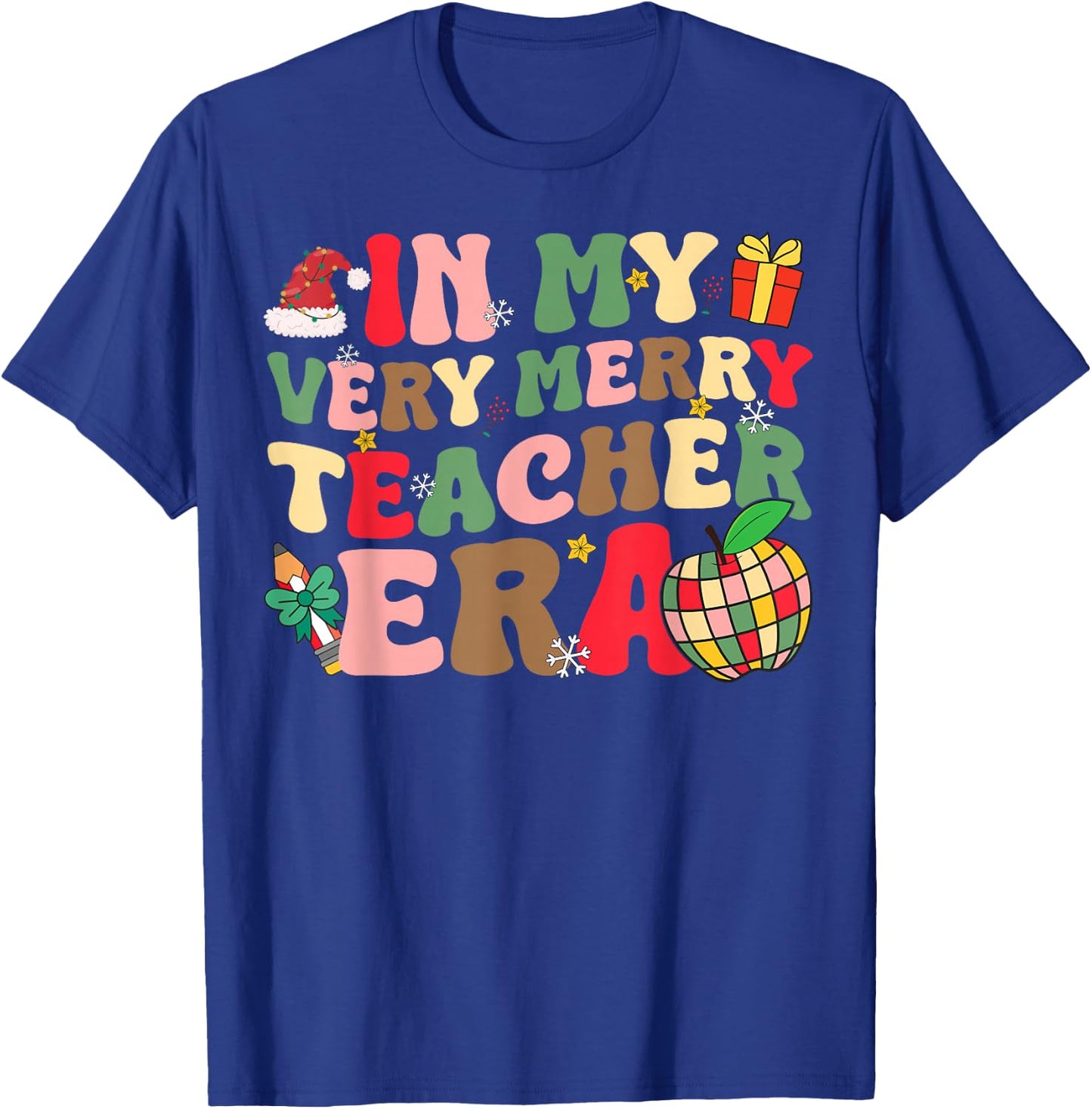 In My Very Merry Teacher Era Xmas Groovy Retro Christmas Women Kids T-Shirt - T-Shirt | Royal