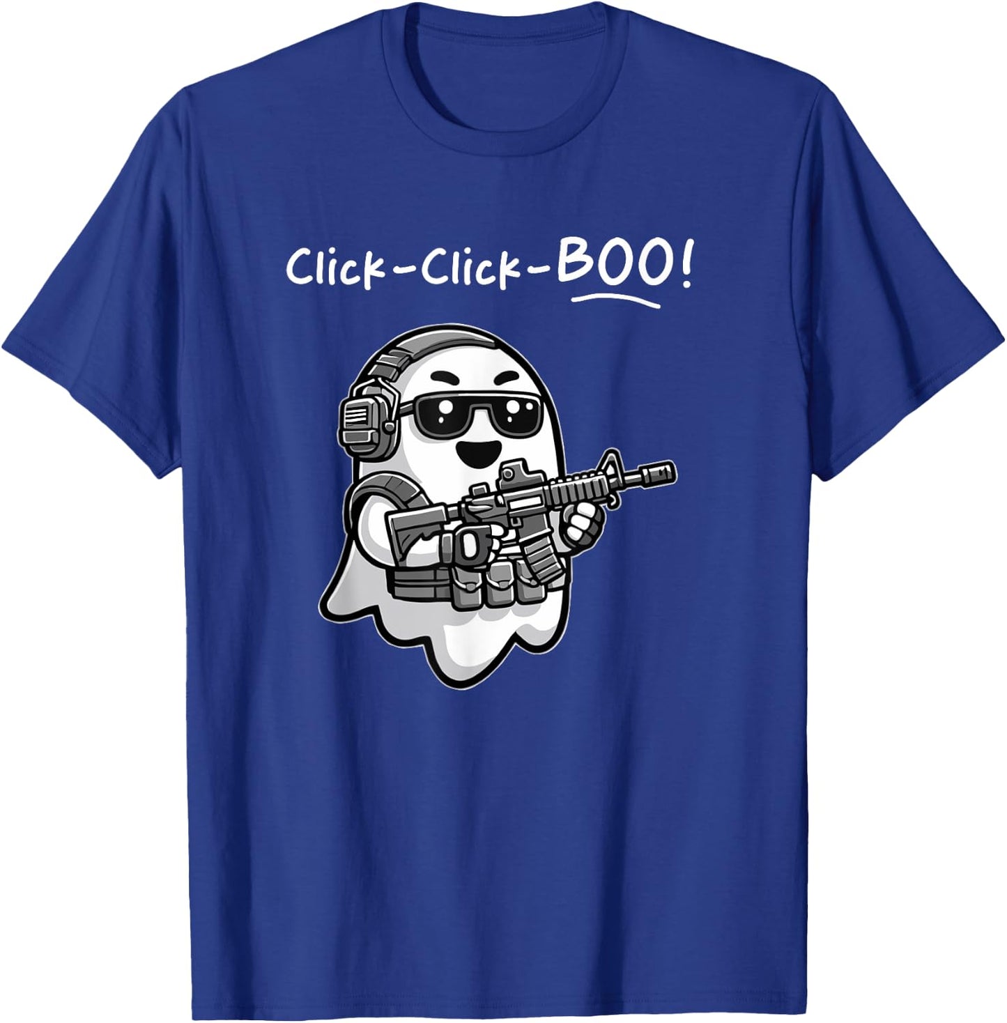 Funny Tactical Ghost Click Click Boo Halloween Veteran Party T-Shirt - T-Shirt | Royal