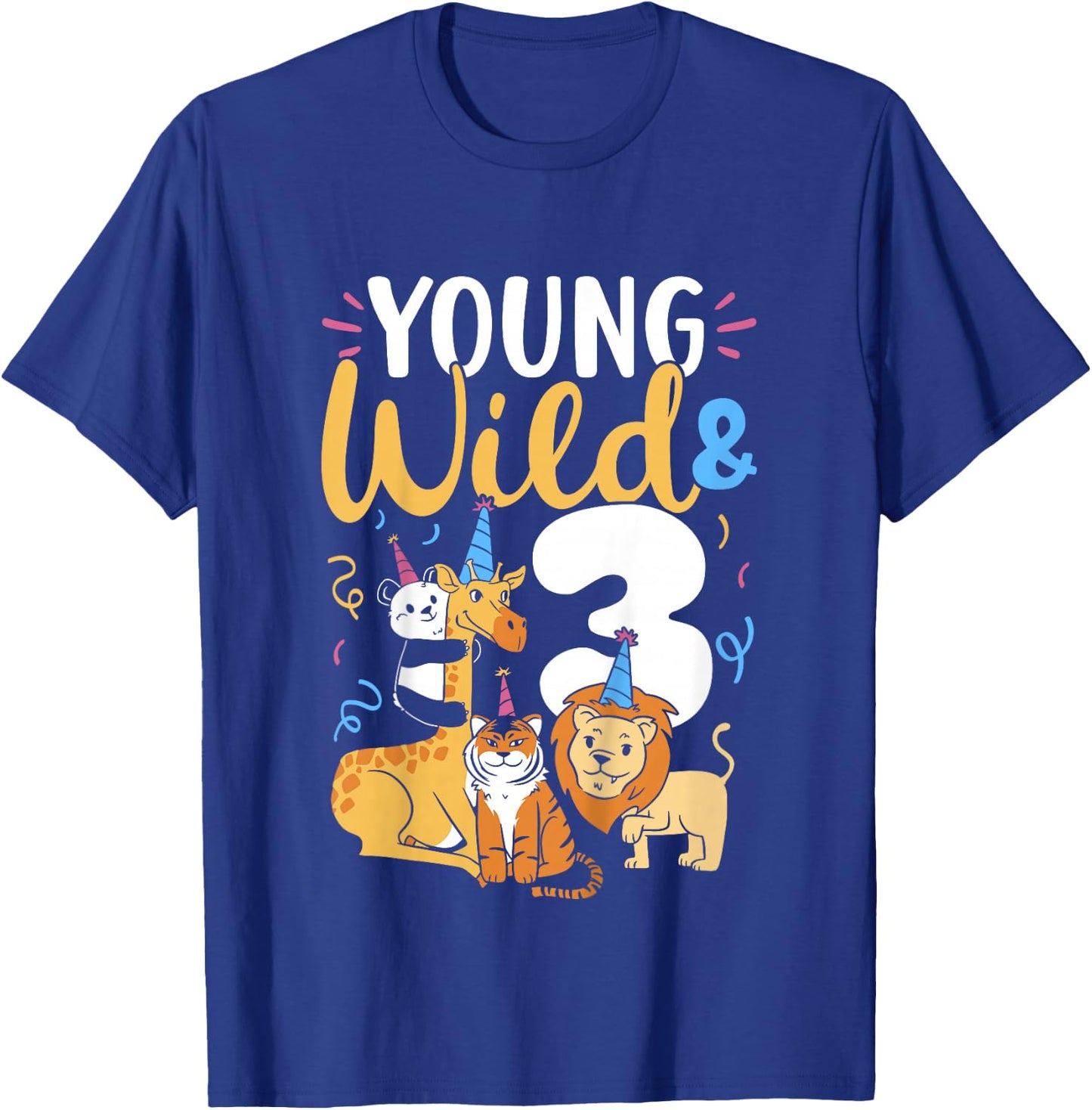 Young Wild And 3 Safari Zoo Animal Jungle 3rd Birthday T-Shirt - T-Shirt | Royal