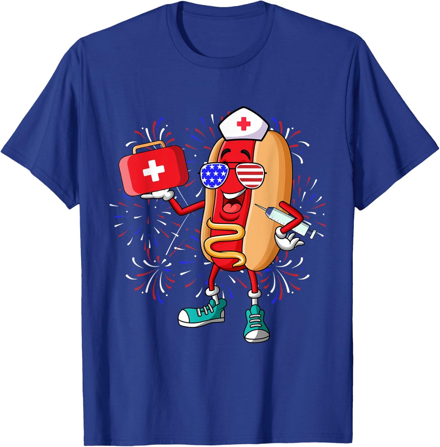 Nurse Anesthetists 4th Of July Funny American Hot Dog T-Shirt - T-Shirt | Royal