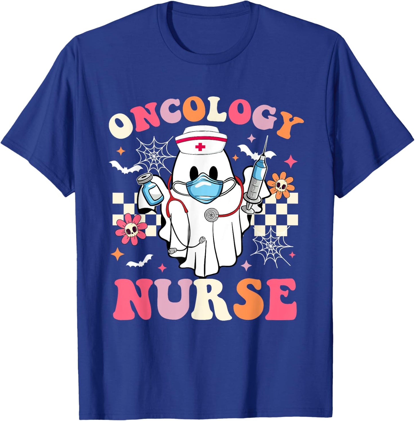 Spooky Oncology Nurse Ghost Halloween Cute Groovy Nursing T-Shirt - T-Shirt | Royal