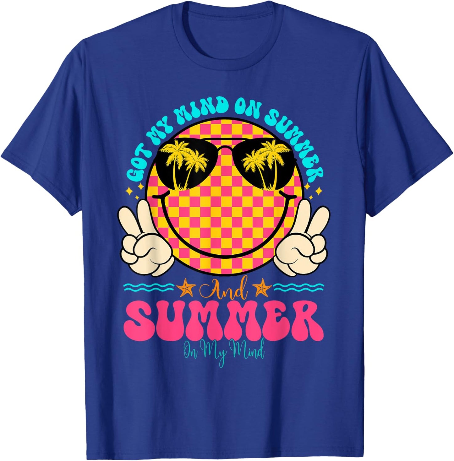 Groovy Happy Face Summer Vibes Got My Mind On Summer Teacher Women T-Shirt - T-Shirt | Royal