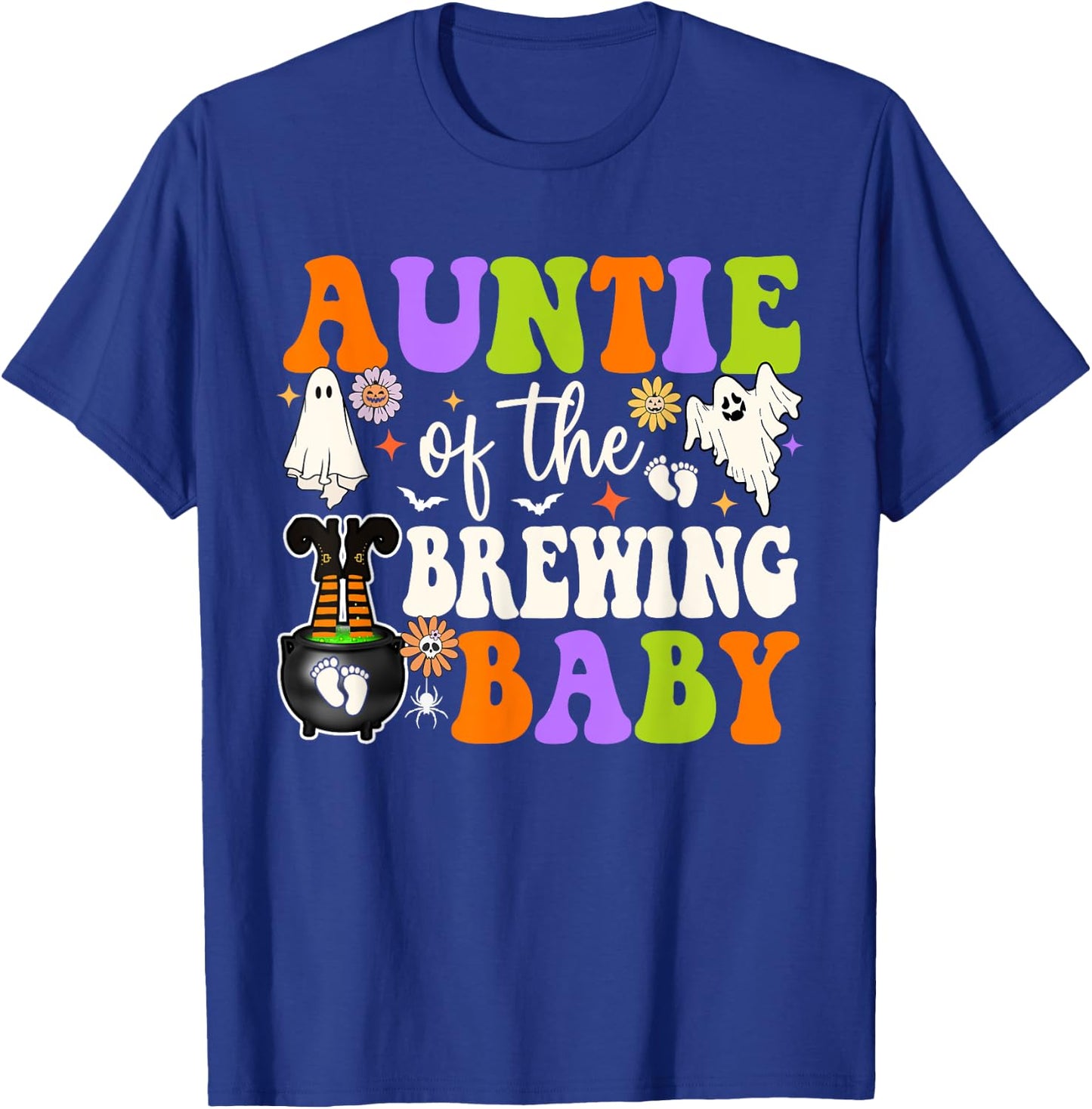 Auntie of Brewing Baby Halloween Theme Baby Shower Spooky T-Shirt - T-Shirt | Royal
