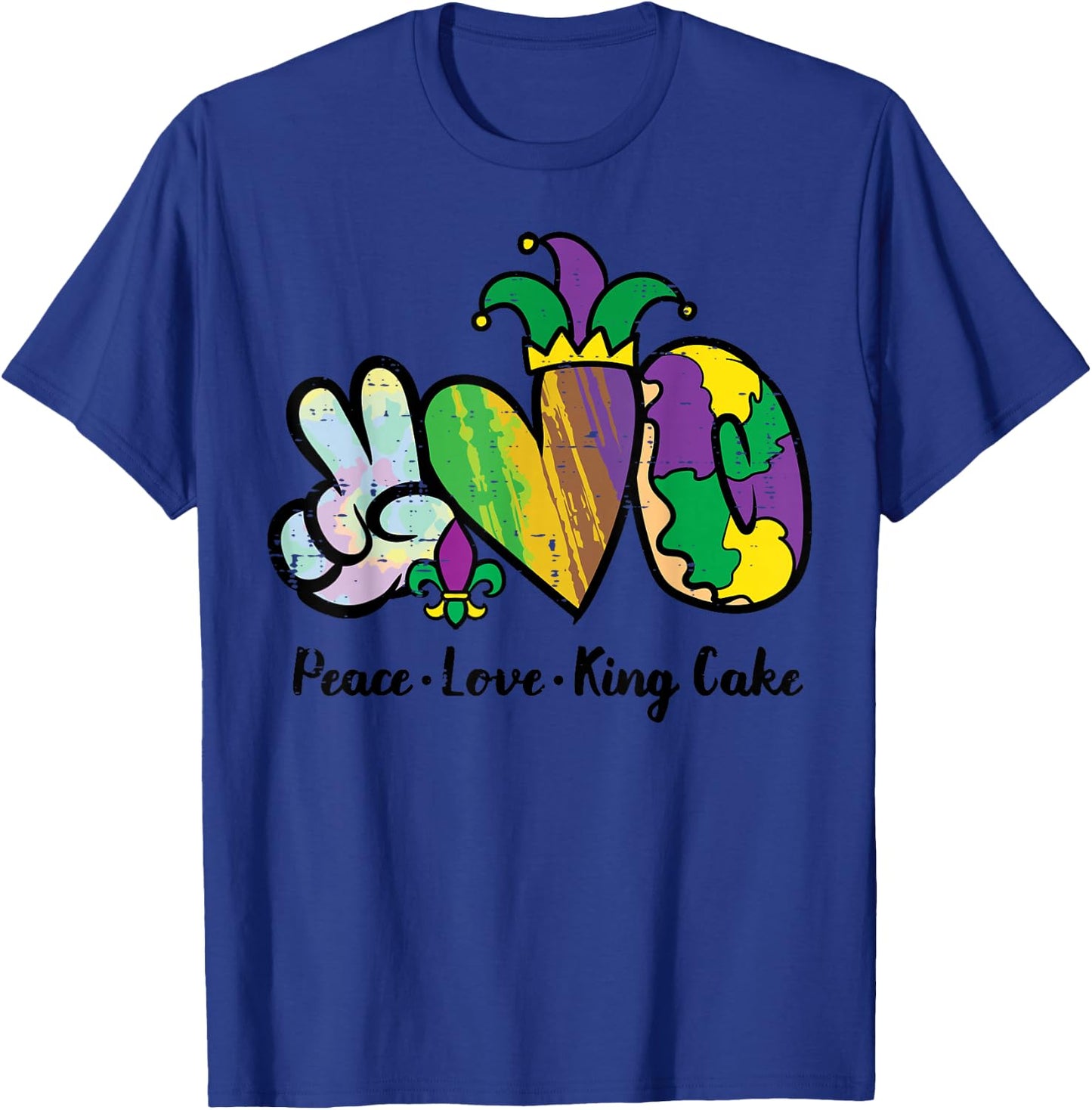 Mardi Gras Peace Love King Cake Funny Food Women Men Kids T-Shirt - T-Shirt | Royal