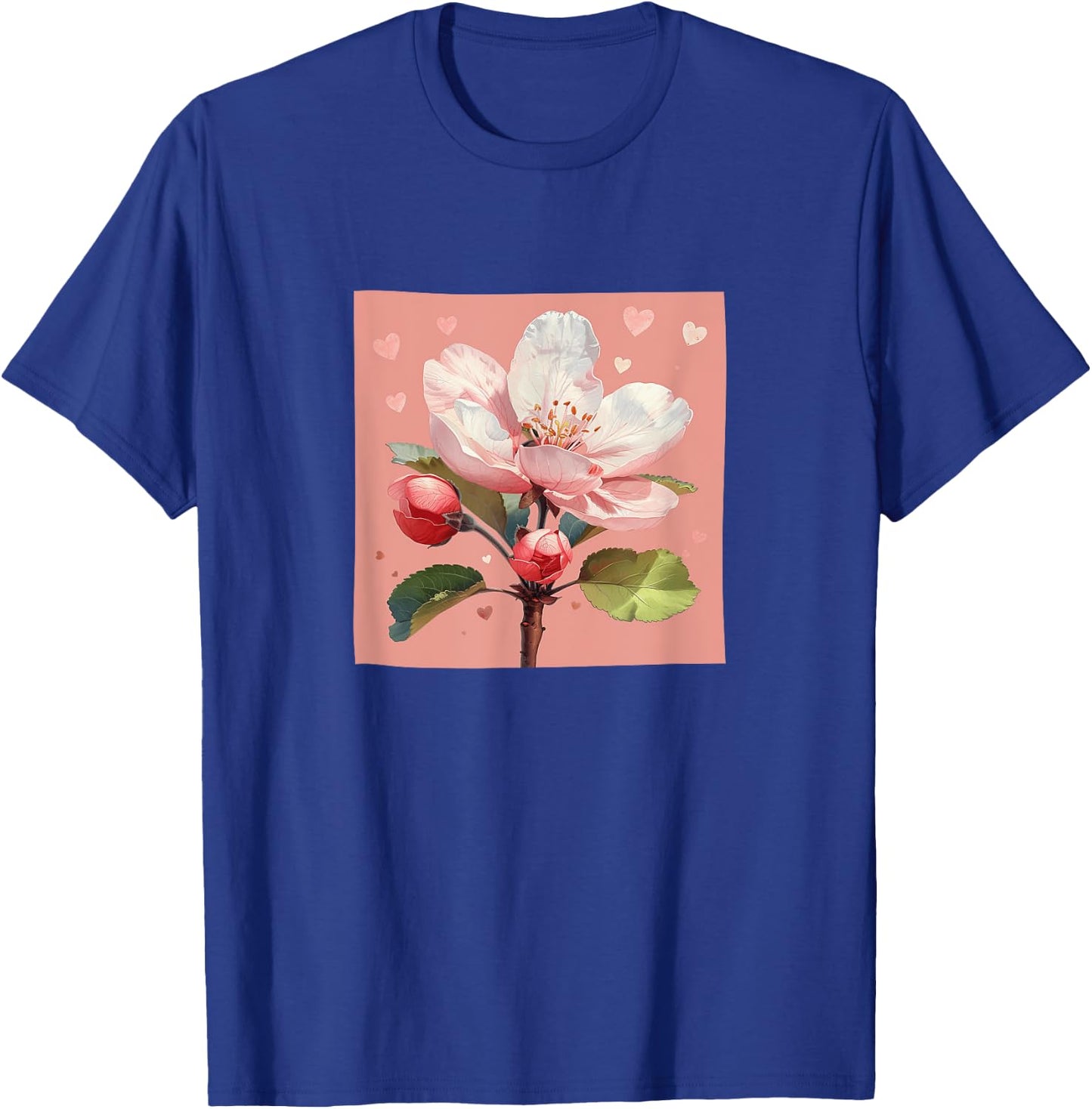 Apple Blossom Flower With Hearts Around Boho Style Graphic T-Shirt - T-Shirt | Royal