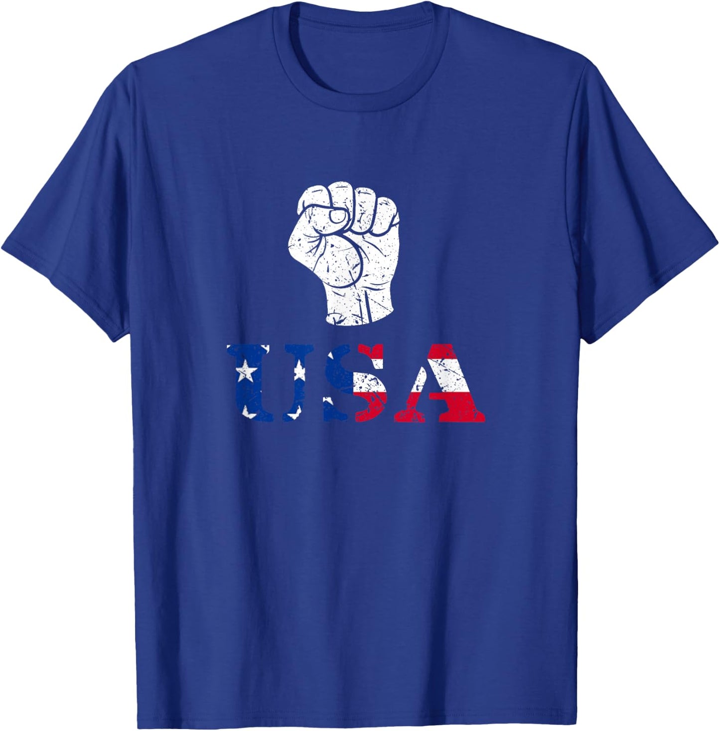 Trump Fist Distressed USA Red, White & Blue Design T-Shirt - T-Shirt | Royal