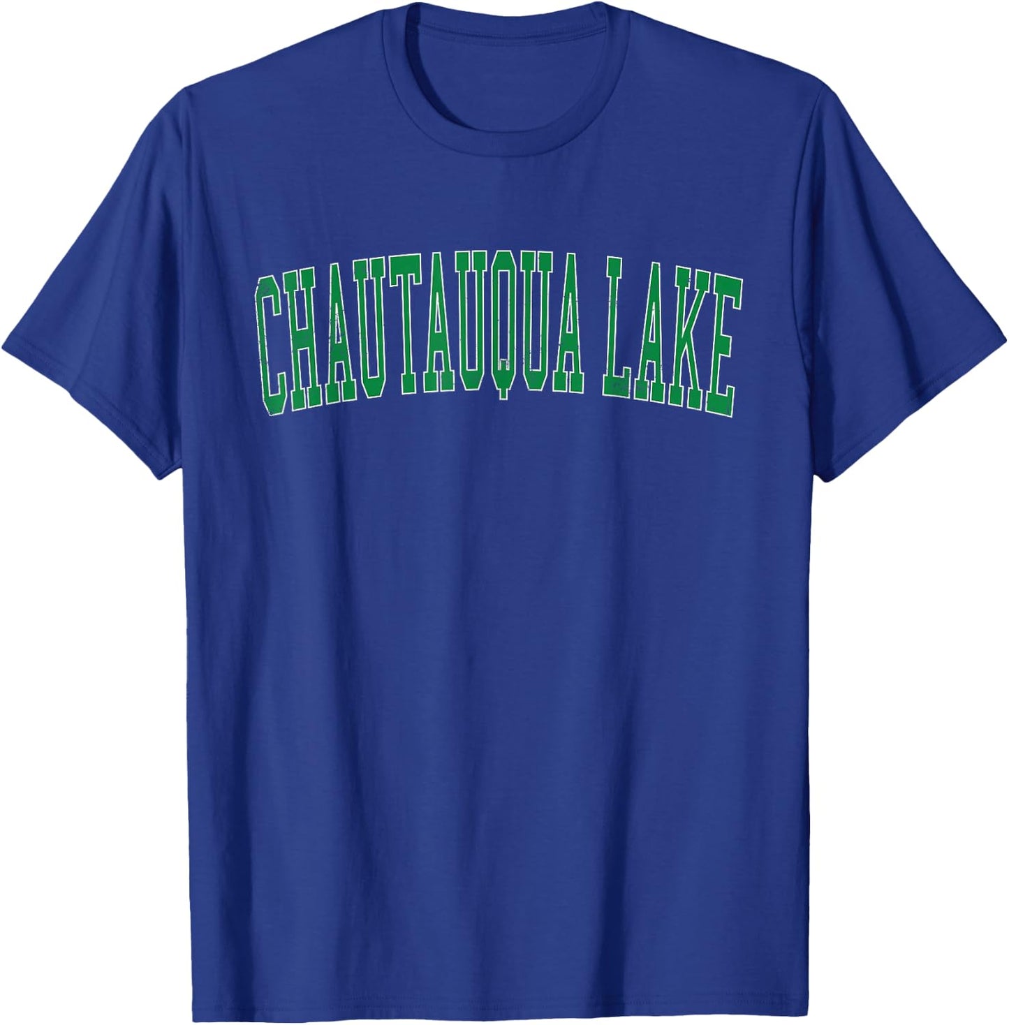 Vintage Chautauqua Lake Distressed Green Varsity Style T-Shirt - T-Shirt | Royal