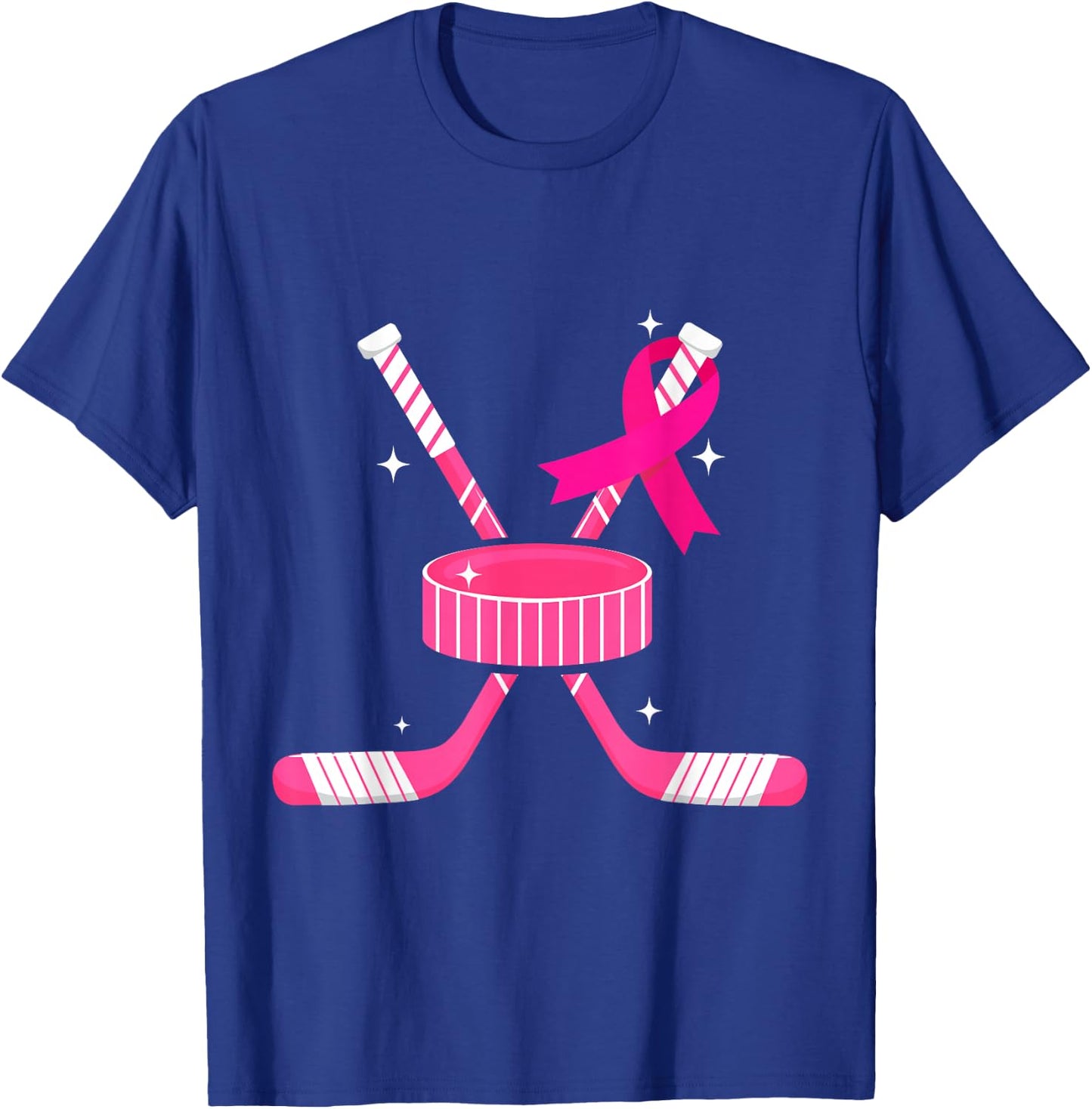 Ice Hockey Pink Ribbon Breast Cancer Awareness Survivors T-Shirt - T-Shirt | Royal
