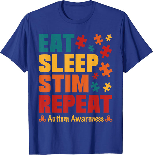 Eat Sleep Stim Repeat Stimming Autism Awareness For Kids Men T-Shirt - T-Shirt | Royal