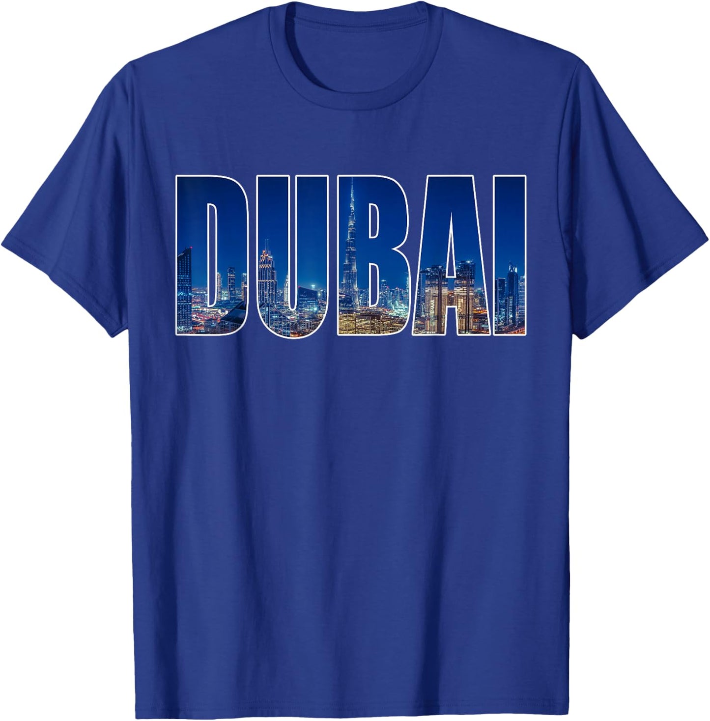 Dubai UAE Urban Skyline Photography Font T-Shirt - T-Shirt | Royal