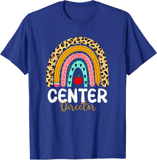 Center Director Leopard Rainbow Back To School Centre T-Shirt - T-Shirt | Royal