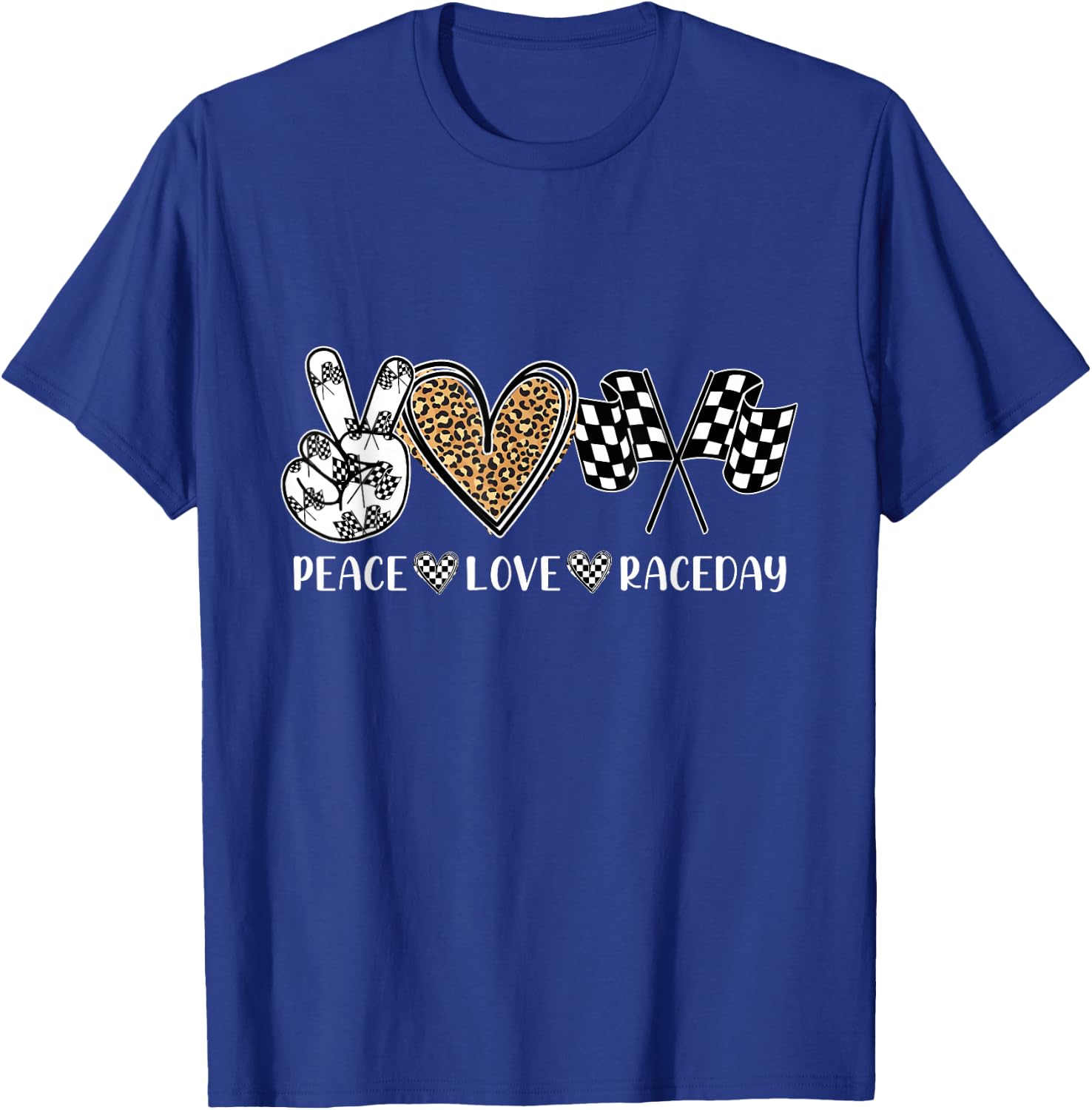 Peace Love Raceday Racing Drag Racing Checkered Flag Race T-Shirt - T-Shirt | Royal