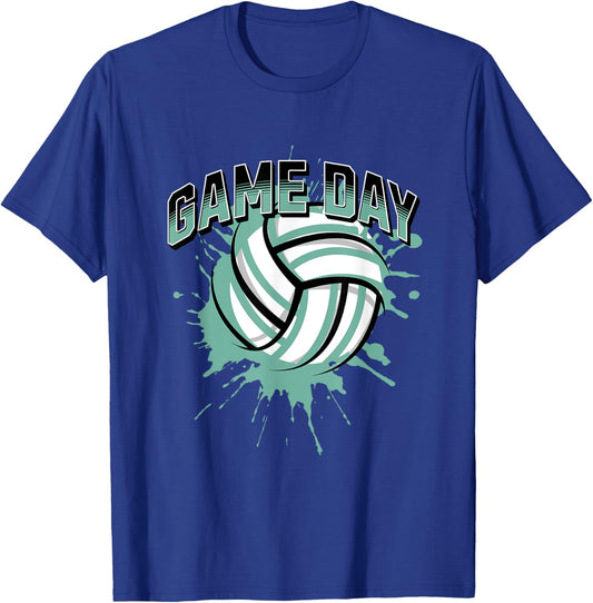 Volleyball Parents Team Game Day Teal Black & Gray Art T-Shirt - T-Shirt | Royal