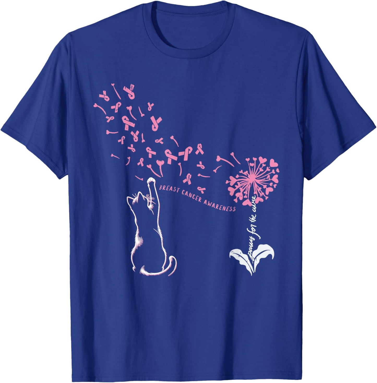 Cat Paw For Cure Support Breast Cancer Awareness Dandelion T-Shirt - T-Shirt | Royal