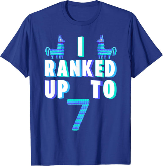 I Ranked Up To 7 Birthday Video Game Llama Piñata Birthday T-Shirt - T-Shirt | Royal