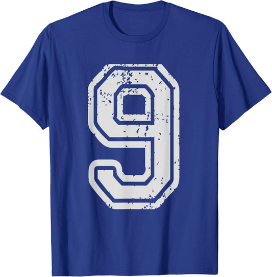 Team Jersey Uniforms Number 9 Nine School Sports Birthdays T-Shirt - T-Shirt | Royal