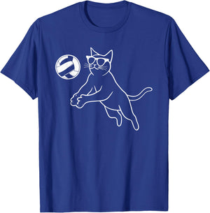 Cat Wearing Sunglasses Volleyball Cat T-Shirt - T-Shirt | Royal