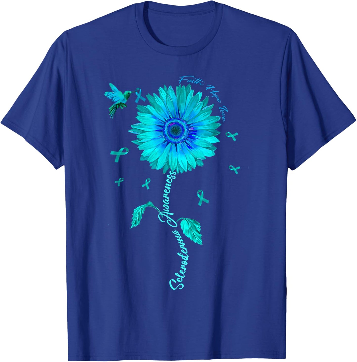 Scleroderma Awareness Teal Ribbon Sunflower T-Shirt - T-Shirt | Royal