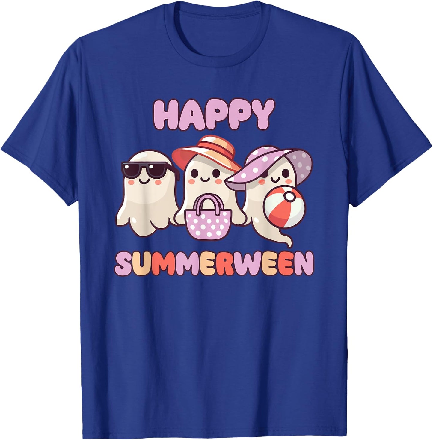 Happy Summerween Summer Halloween Ghost Men Women Kids T-Shirt - T-Shirt | Royal