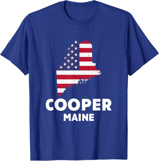 Distressed Patriotic USA Flag Cooper, Maine T-Shirt - T-Shirt | Royal