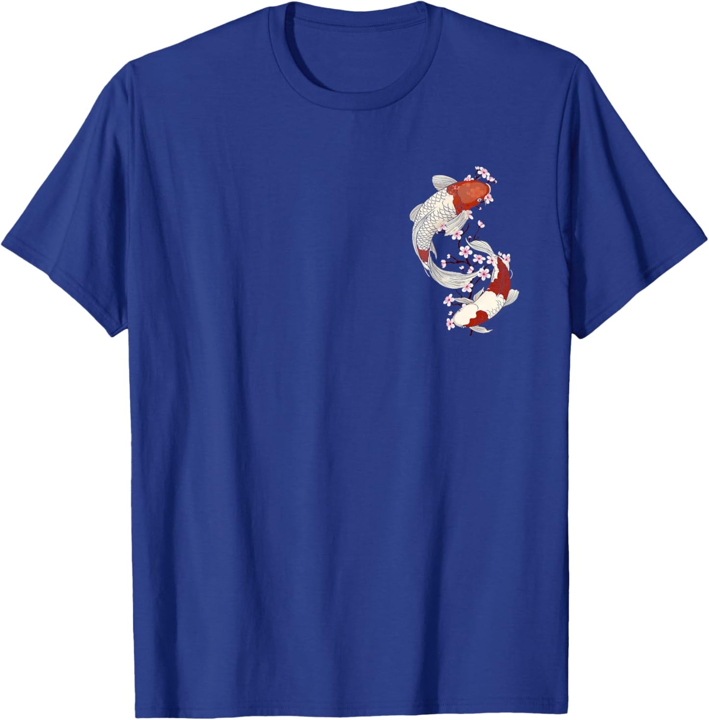 Japanese Koi Fish and Cherry Blossom Floral art T-Shirt - T-Shirt | Royal