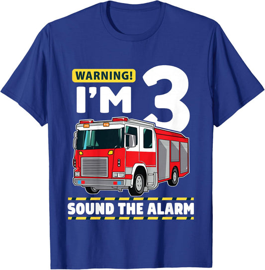 Kids Fire Truck 3 Year Old Firefighter 3rd Birthday Boy Toddler T-Shirt - T-Shirt | Royal
