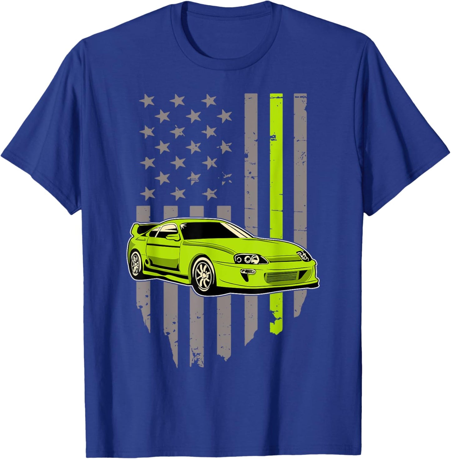 USA Flag Green Mk4 JDM Tokyo Supra Drift Car Street Racing T-Shirt - T-Shirt | Royal